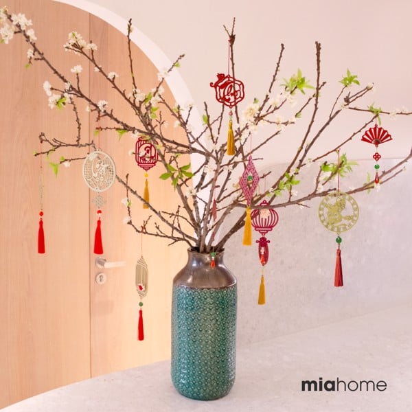 Bộ 12 phụ kiện treo tết, trang trí cây mai, trang trí cây đào mix màu bằng gỗ handmade | MIX 12 - Độc quyền tại Mia Home