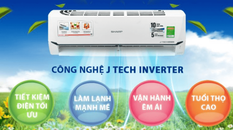 4. XP10WHW | Điều hòa Sharp tiết kiệm điện lên đến 65% nhờ công nghệ J-Tech Inverter và chế độ Eco