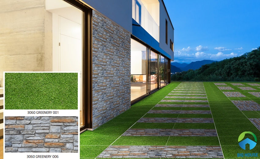 Sự kết hợp giữa 2 mẫu gạch cỏ Greenery 001 và gạch cổ Greenery 006 của Đồng Tâm