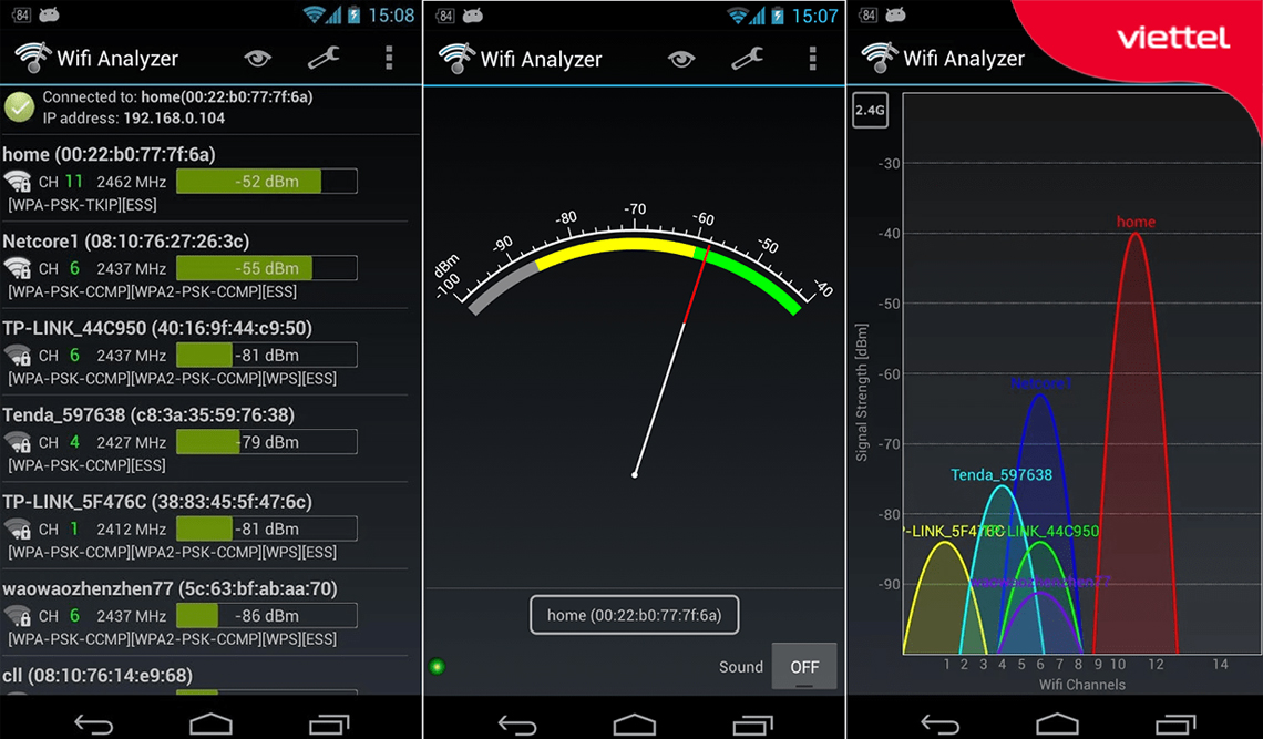 Giao diện phần mềm WiFi Analyzer.