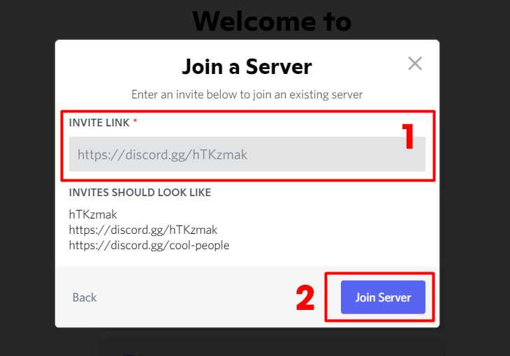 Bạn điền link của server mà bạn muồn tham gia và chọn Join Server
