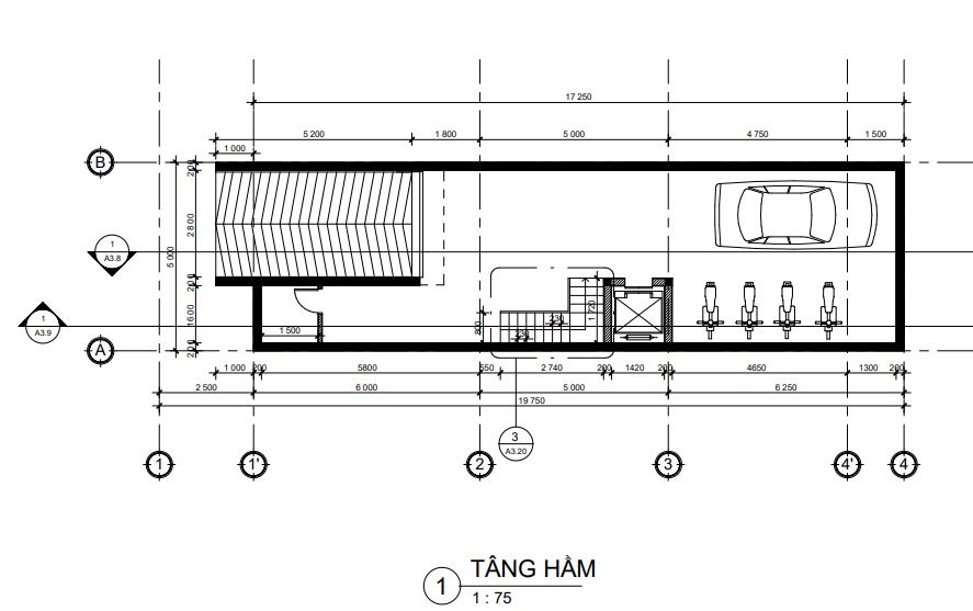 Mặt cắt tầng hầm xe