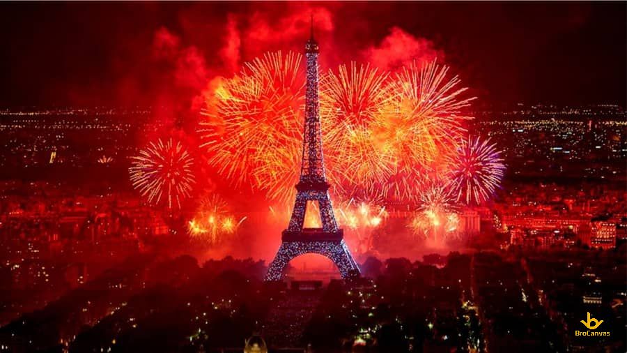 Hình ảnh pháo hoa rực sáng trên bầu trời paris