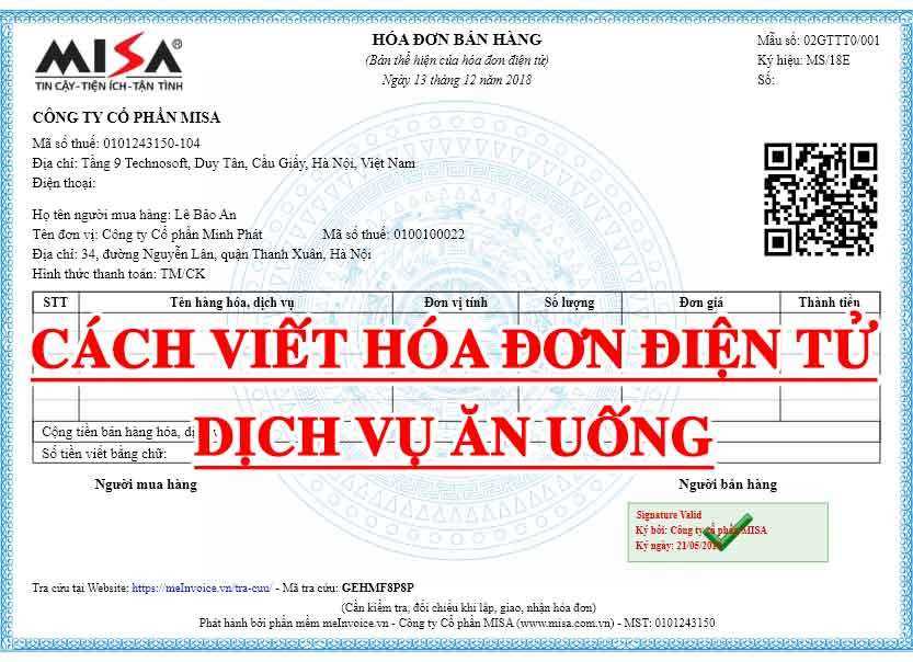 Cách viết hóa đơn điện tử dịch vụ ăn uống mới nhất 2021