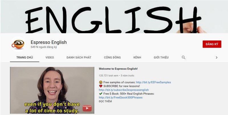 Học tập tiếng Anh online trên Youtube