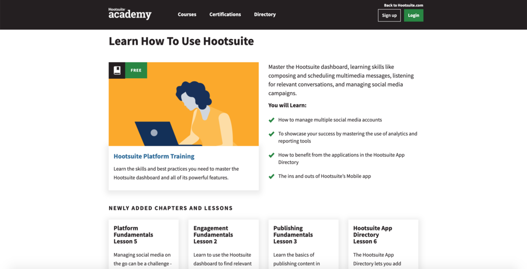 Ví dụ của một khóa học Hootsuite Academy.