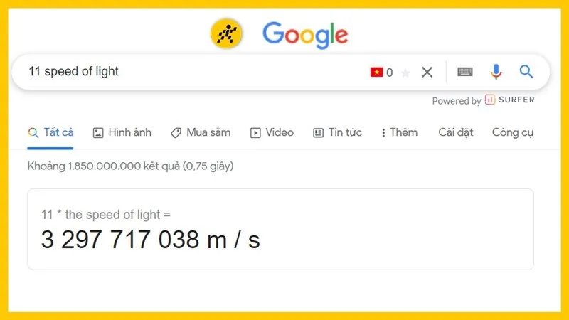 Đổi vận tốc ánh sáng bằng Google