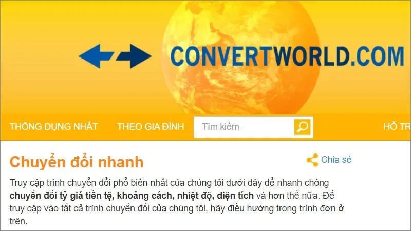 Truy cập vàotrang web đổi Tốc độ ConvertWorld.