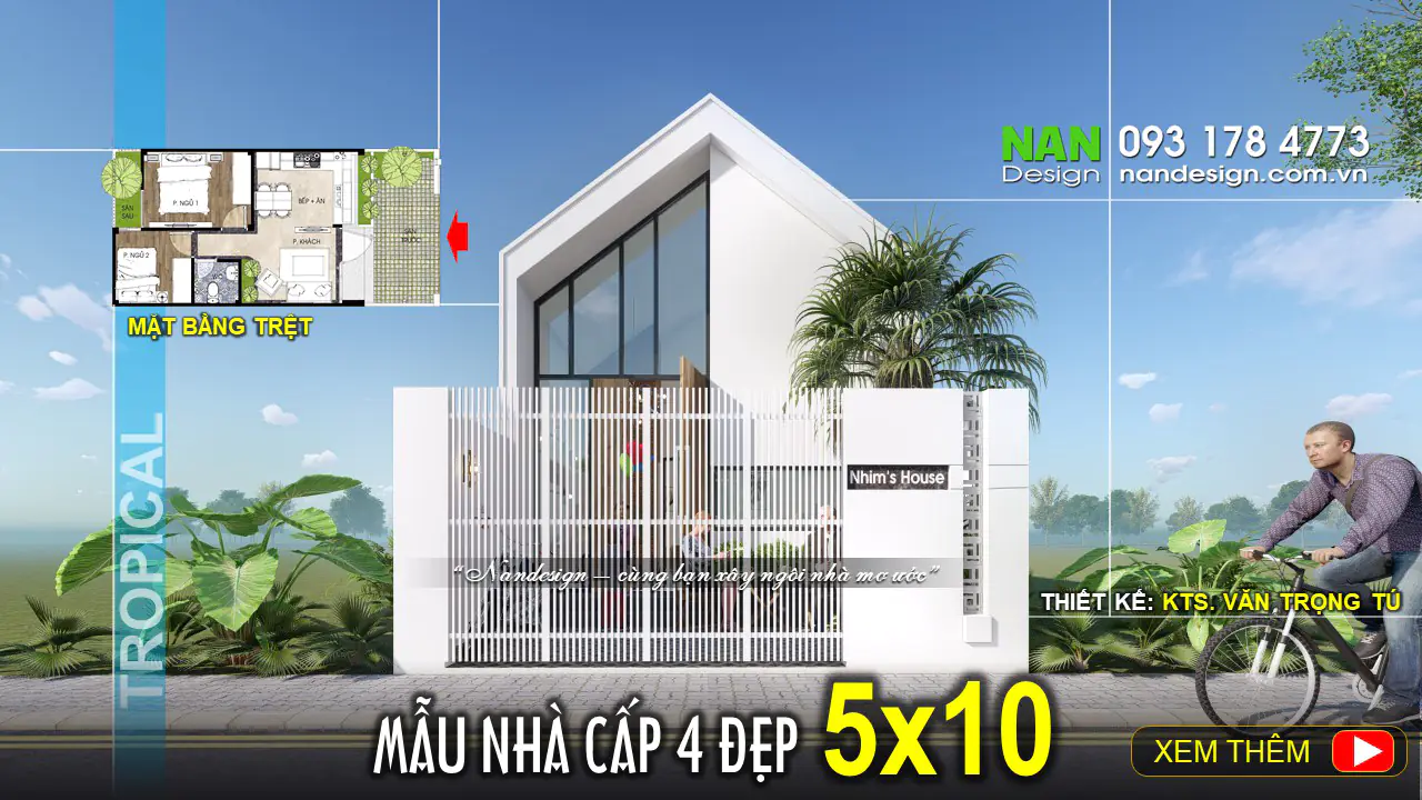 Nhim's House |Thiết Kế Nhà Cấp 4 Diện Tích 5x10m Đẹp Có 2 Phòng Ngủ