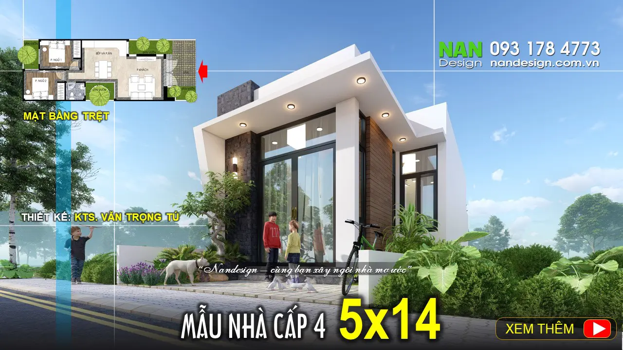 Mẫu Nhà Cấp 4 Đẹp 5x14 3 Phòng Ngủ Mái Bằng Hiện Đại