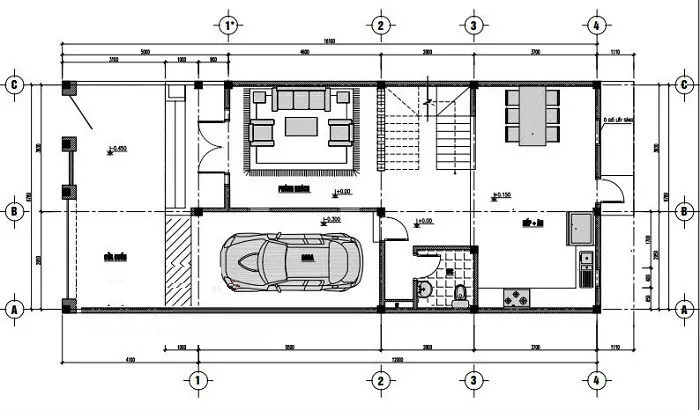 Mặt bằng nhà phố 3 tầng mặt tiền 7m