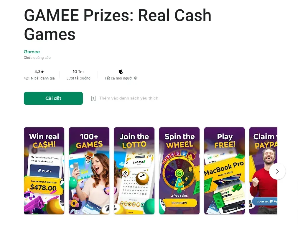 Ứng dụng kiếm tiền online về Paypal - Gamee