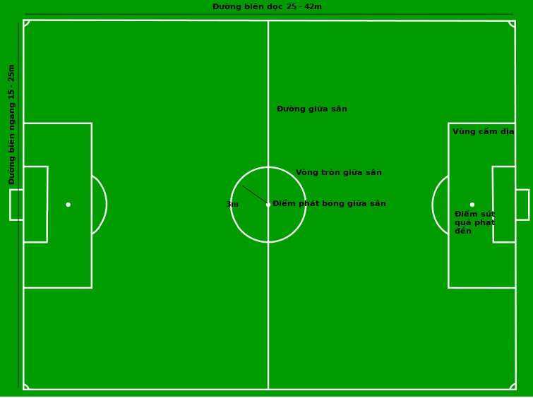 Diện tích kích thước sân bóng đá 7 người theo tiêu chuẩn của FIFA