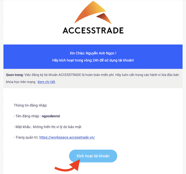 cách kích hoạt tài khoản accesstrade
