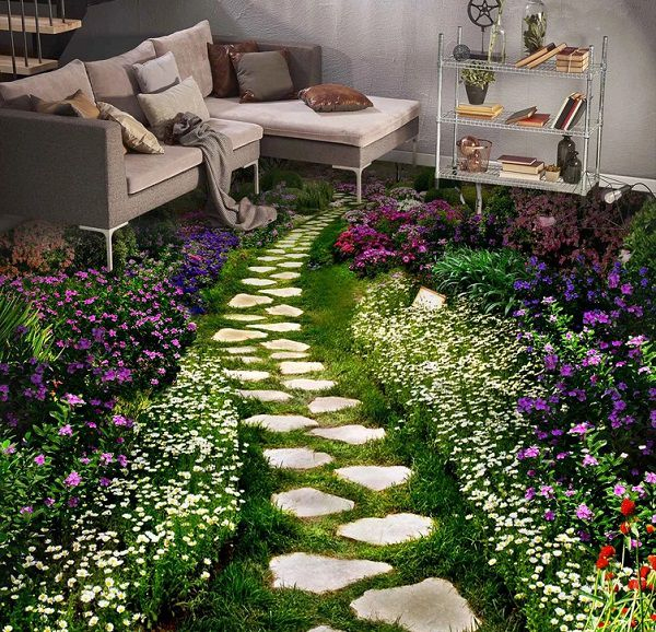 Gạch lát sàn phòng khách 3D cho gia chủ trải nghiệm cảm giác tận hưởng một vườn hoa cỏ trong nhà