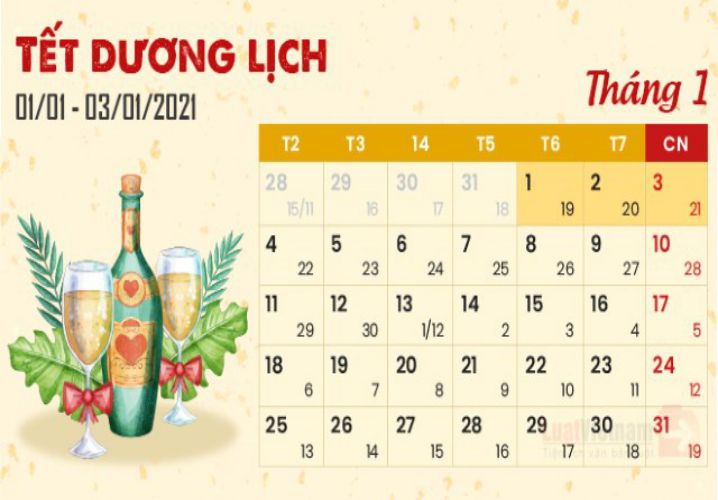 Lịch nghỉ tết Dương lịch 2021