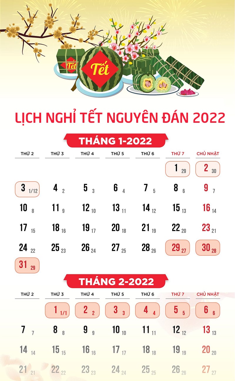 lịch nghỉ tết nguyên đán nhâm dần 2022