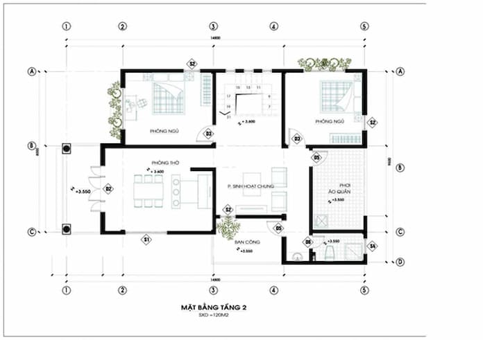 mẫu nhà 2 tầng 7x12m