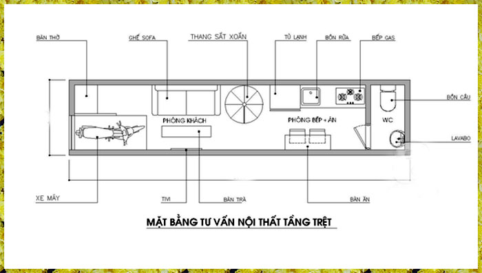 Mặt bằng bố trí không gian chức năng tầng trệt