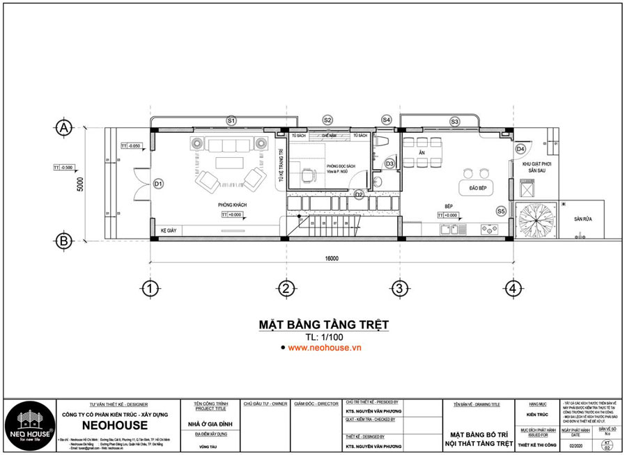 Mặt bằng công năng tầng trệt nhà ống 2 tầng 80m2