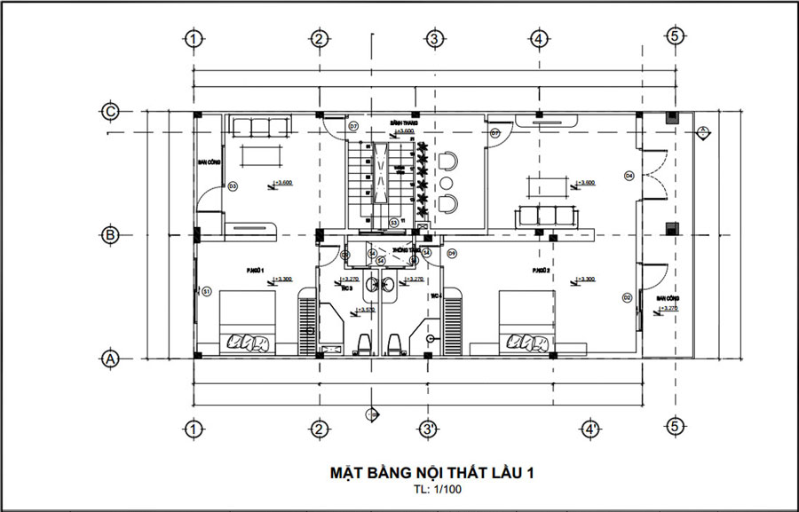 Mặt bằng lầu 1 mẫu nhà phố đẹp 3 tầng mặt tiền 7m kết hợp cho thuê