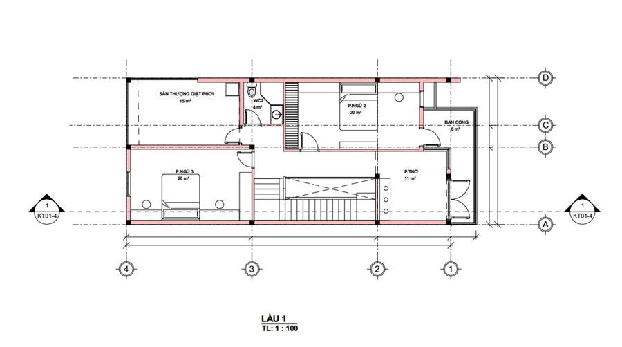 Mặt bằng lầu 1 nhà ngang 7m dài 20m 2 tầng đẹp