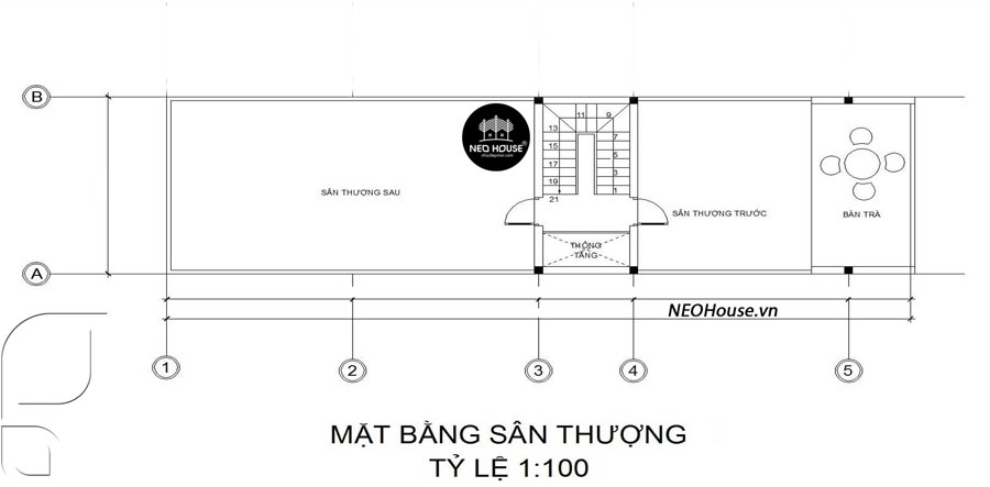 Mặt bằng lầu 2 nhà ống 2 tầng 80m2 có sân thượng