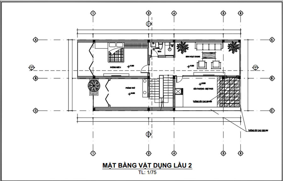 Mặt bằng lầu 2 nhà ống 3 tầng mặt tiền 7m có gara