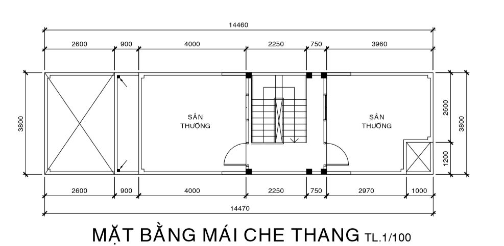 Tính diện tích xây dựng cho mái che thang.