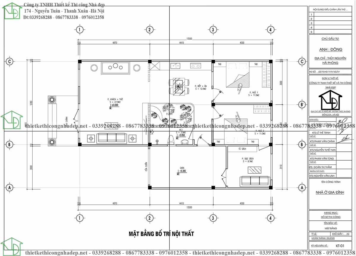 Mặt bằng bố trí nội thất nhà cấp 4 mái thái chữ L