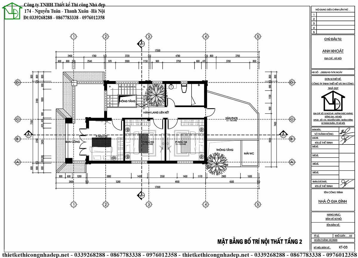 Mặt bằng tầng 2 với 3 phòng ngủ liền kề