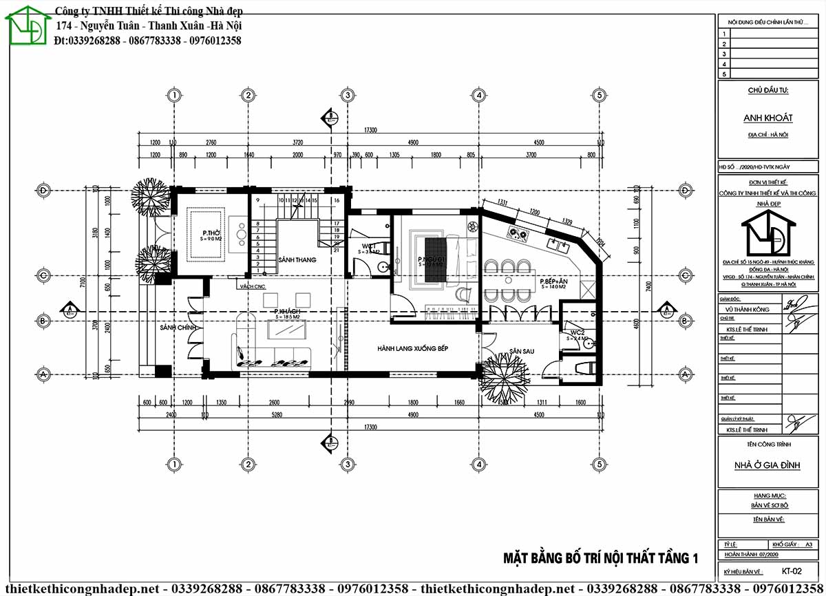 Mặt bằng bố trí nội thất tầng 1