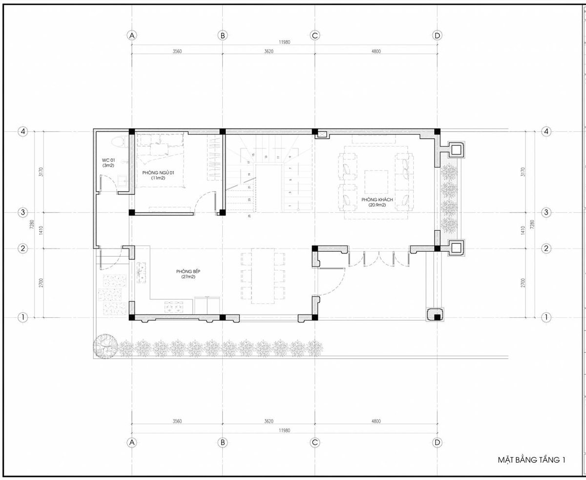 Bản vẽ mặt bằng nhà 2 tầng