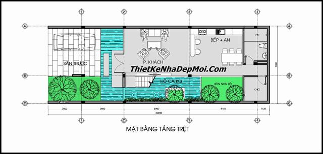 Mat bang nha pho 7x20m