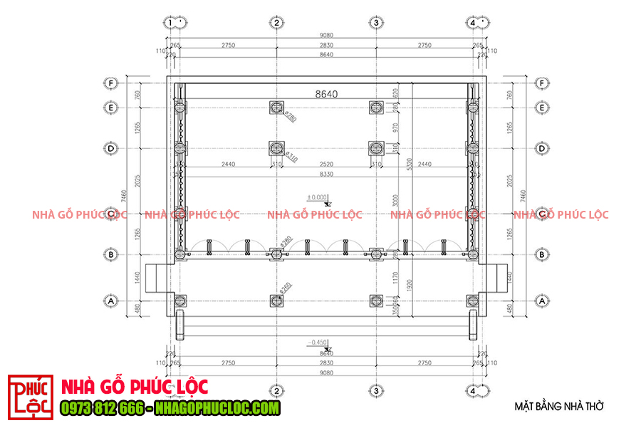 Bản vẽ mặt bằng nhà gỗ lim 3 gian tại Bình Dương 