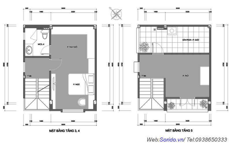 mặt bằng tầng 3, 4, 5