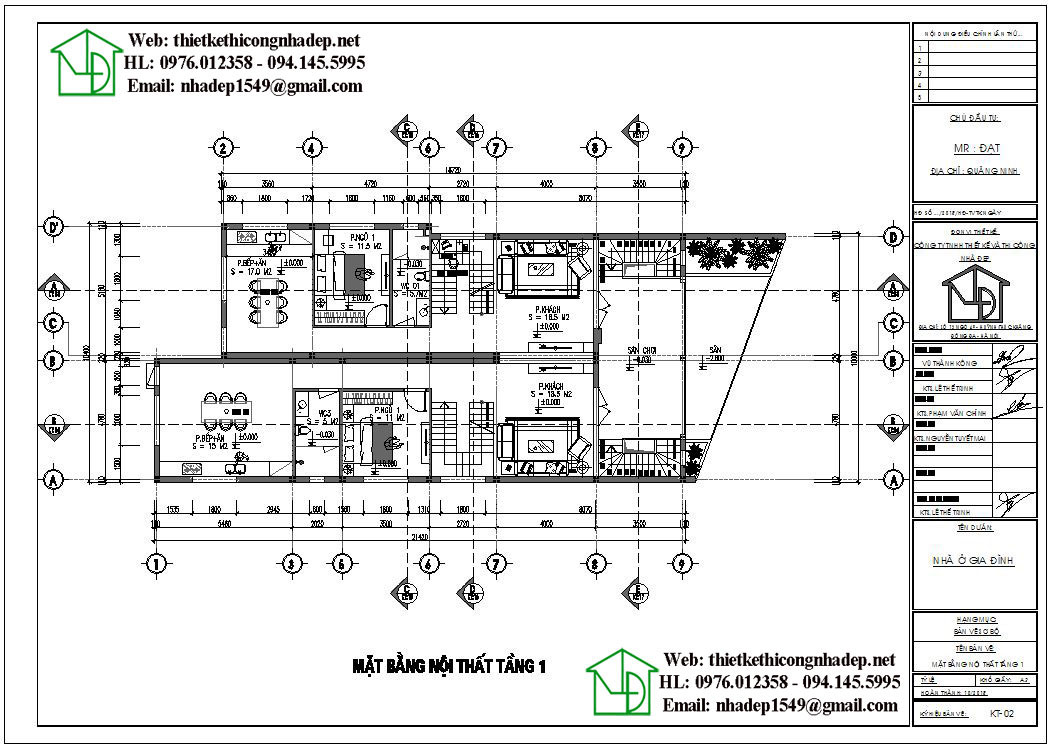 Mặt bằng tầng 1 biệt thự phố 2 tầng đẹp NDBT2T55