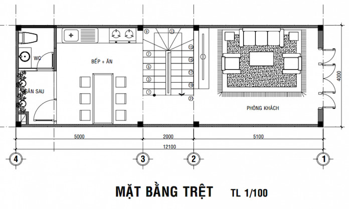 Ảnh 2: Mặt bằng tầng 1 nhà 3 tầng 7m hiện đại