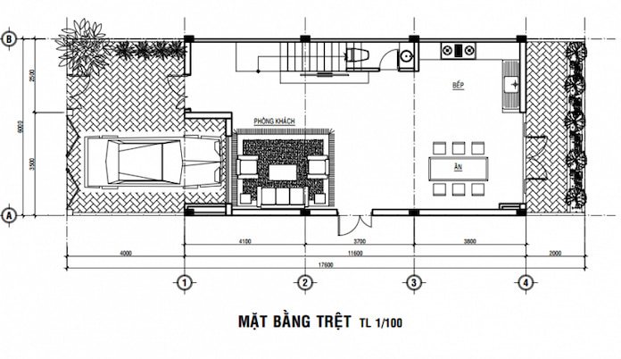 Ảnh 9: Mặt bằng tầng 1 nhà 3 tầng 7m mái bằng