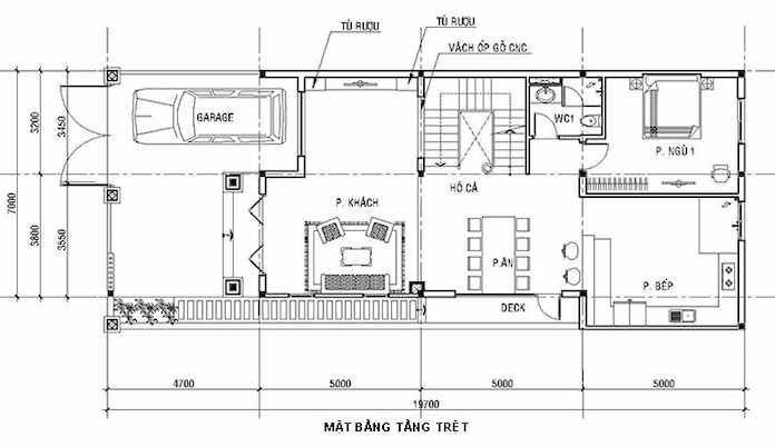 Ảnh 5: Mặt bằng tầng 1 nhà 3 tầng 7m tân cổ điển