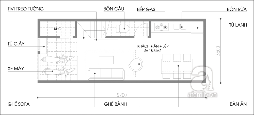 Tư vấn thiết kế nhà phố diện tích nhỏ 3,5×9,2m