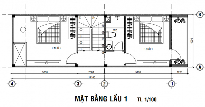 Ảnh 3: Mặt bằng tầng 2 nhà 3 tầng 7m hiện đại