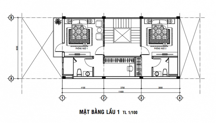 Ảnh 10: Mặt bằng tầng 2 nhà 3 tầng 7m mái bằng