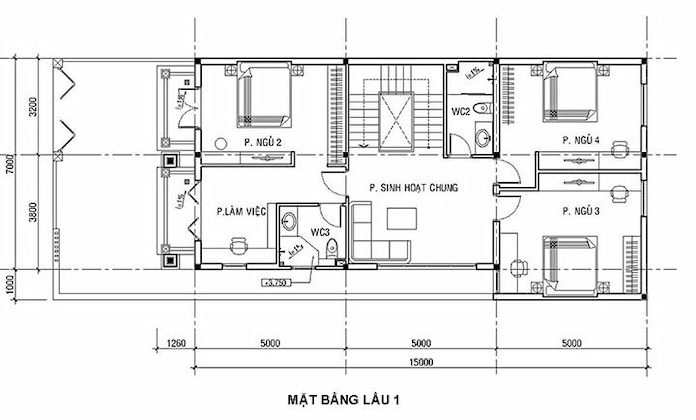 Ảnh 6: Mặt bằng tầng 2 nhà 3 tầng 7m tân cổ điển