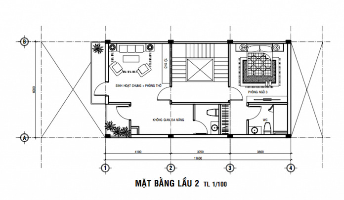 Ảnh 11: Mặt bằng tầng 3 nhà 3 tầng 7m mái bằng