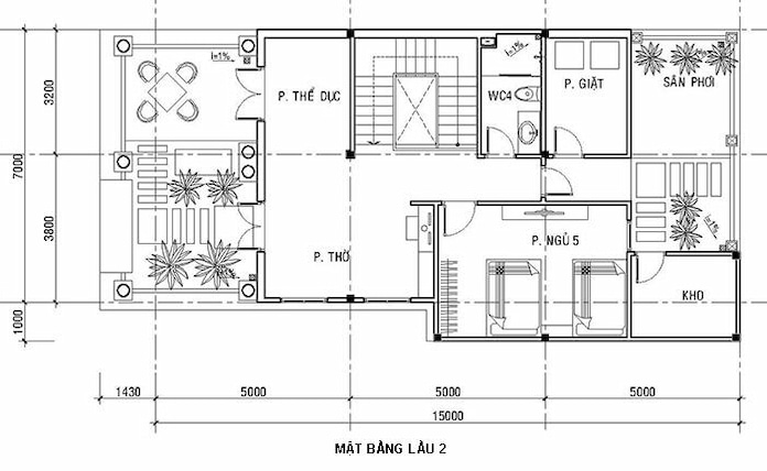 Ảnh 7: Mặt bằng tầng 3 nhà 3 tầng 7m tân cổ điển