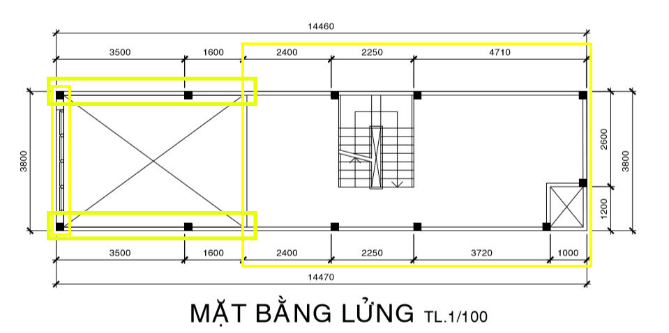 Tính diện tích xây dựng cho tầng lửng