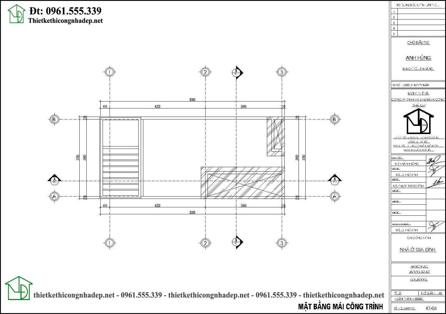 Mặt bằng tầng mái nhà phố 4 tầng NDNP4T17