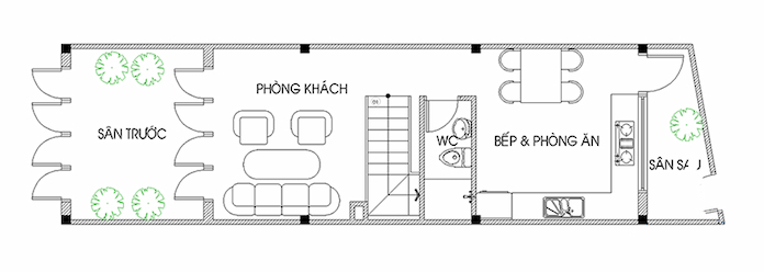 Ảnh 1: Mặt bằng tầng một của bản vẽ cho thấy ngôi nhà được bố trí vô cùng hợp lý