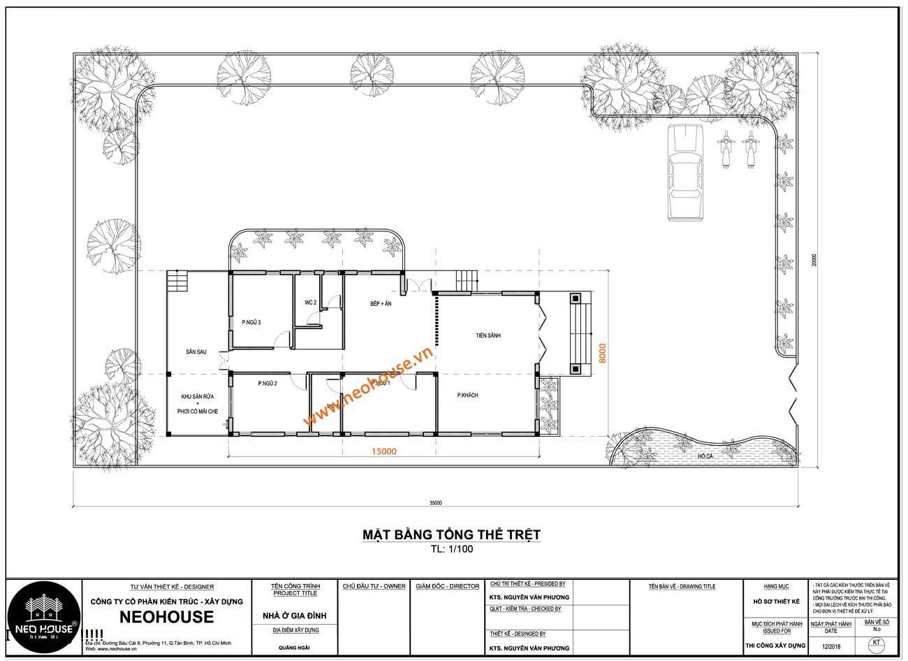 Bản vẽ nhà 1 tầng 8x15m